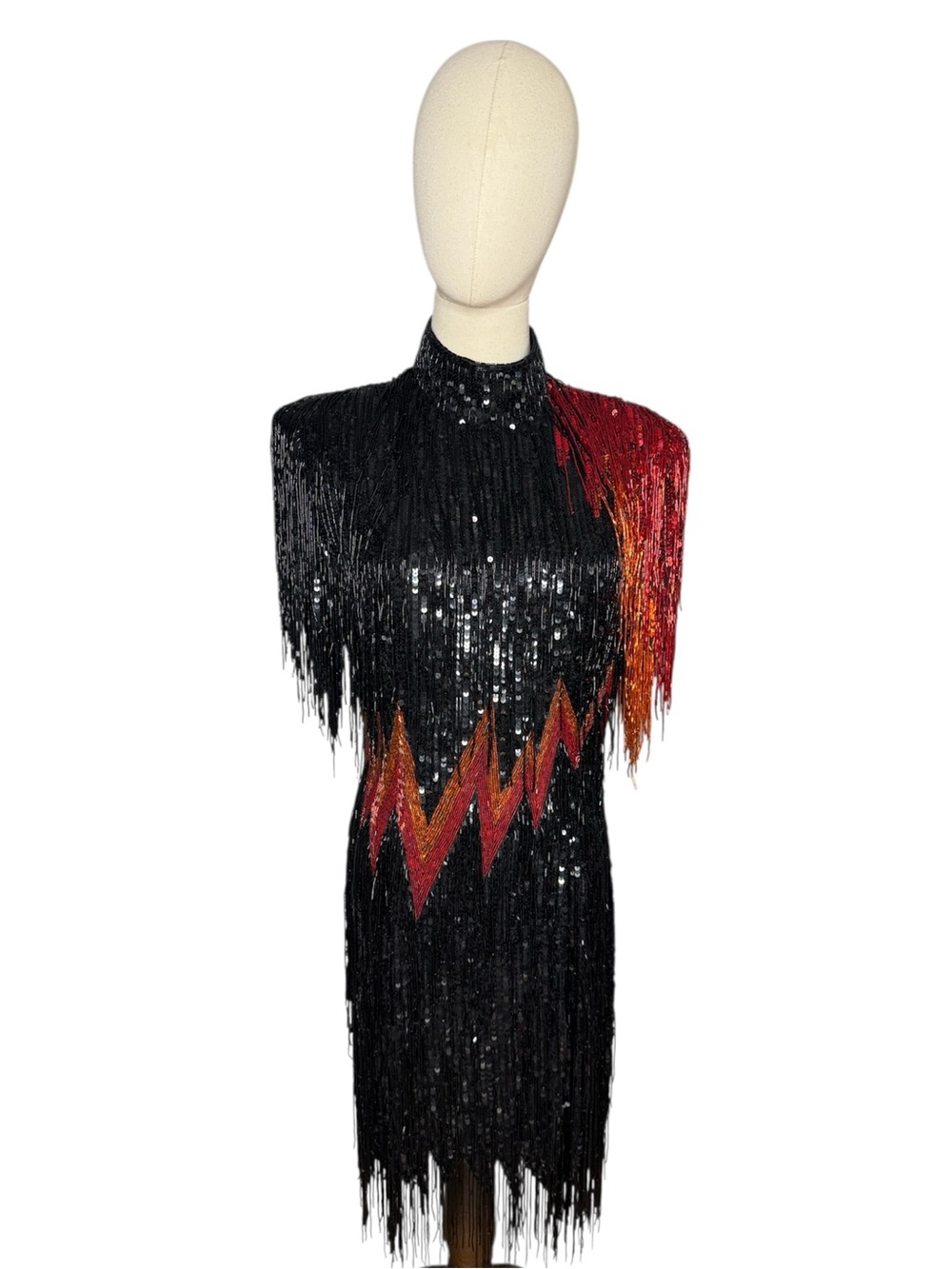 Bob Mackie All Fringe Flame Beaded Dress.